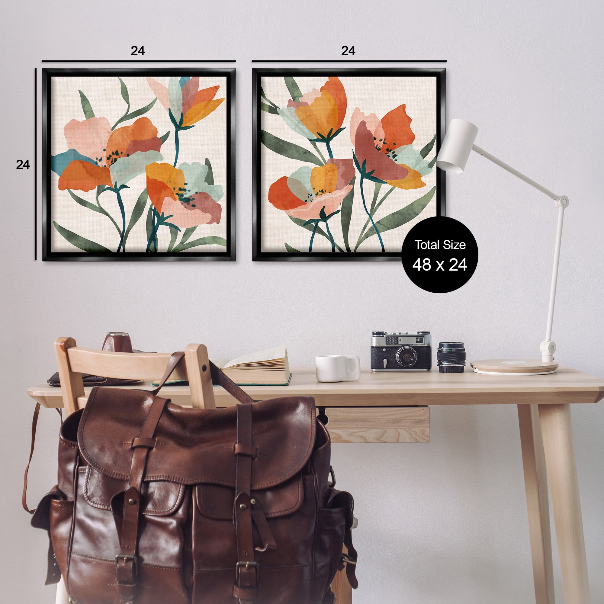 Stupell Industries Summer Bouquet Modern Abstract Botanical & Floral Painting Black Floater Framed Canvas Art Print Wall Art, 25 x 25, Set of 2