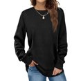 thumbnail image 1 of Chemises à Col Rond pour Femmes Ourlet Incurvé Chemises Décontractées Couleur Unie Manches Longues Pull Noir S, 1 of 6
