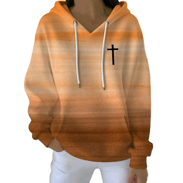 Breezora Chandail à Capuche Imprimé à Motif Moderne pour Femmes Automne Hiver Décontracté Confortable avec Design Mode TTTG Taille Orange