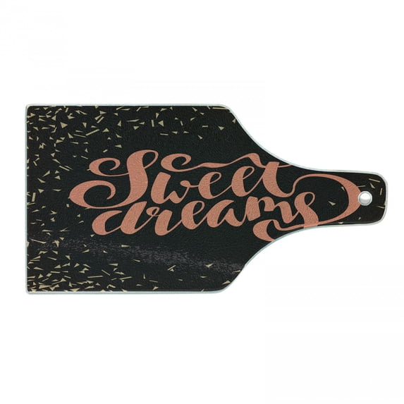 Saying Cutting Board, Modern Calligraphic Words with Scattered Graphic, Decorative Tempered Glass Cutting and Serving Board, Wine Bottle Shape, Pale Brown Black, by Ambesonne