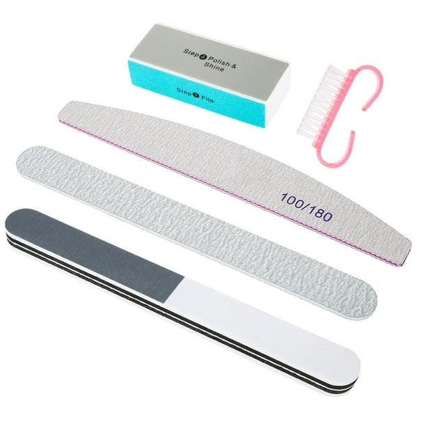 Juego de 5 limas para uñas, cepillos para polvos, accesorios duraderos para pulir uñas con gel UV