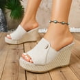 thumbnail image 5 of Women's Wide Width Espadrille Wedge Slide Sandals, Open Toe Linen Platform Slippers, Comfortable Casual Summer Shoes for Outdoor & Daily Wear, Beige/Black, 5 of 10
