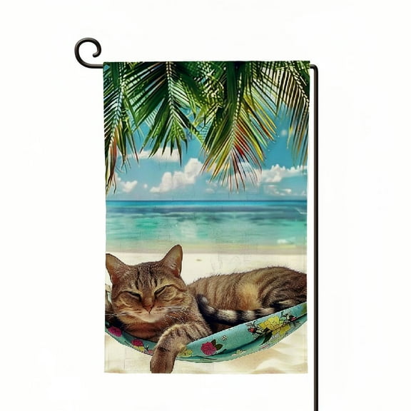 PHYHOO Cat Garden Flag Beach Cat Garden Flag Double Sided Vertical Summer Coastal Seasonal Ocean Yard Flag Outdoor Decoration White