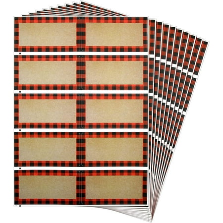 12 Sheets 120 Pieces Plaid Printable Labels 2 x 4 Inch Buffalo Plaid Sticker Kraft Labels ...