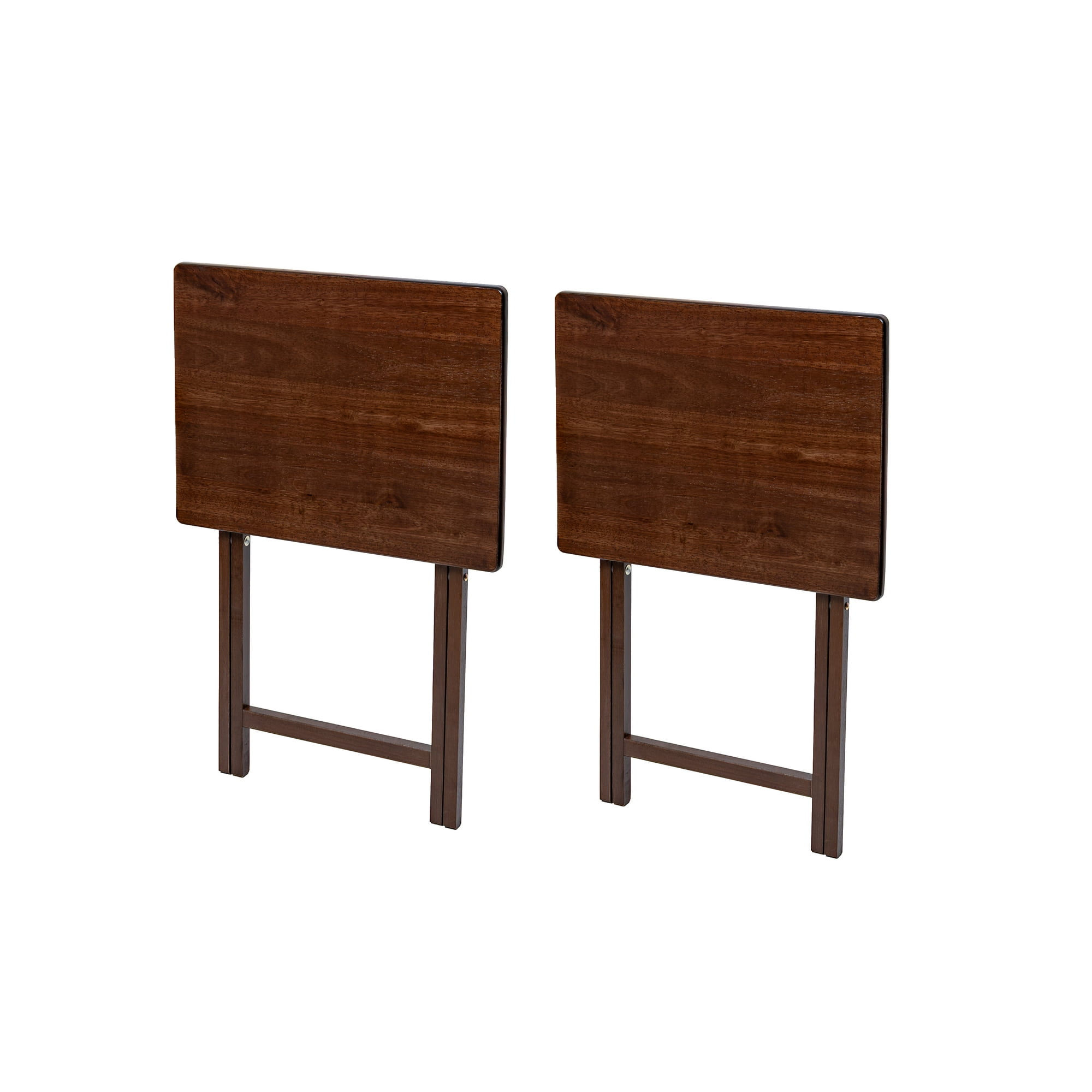 Mainstays Modern Indoor Folding Tray Table Set of 2, Walnut Finish