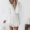 thumbnail image 2 of Enjoytime Dresses For Women 2024 Casual Summer Fashion Chiffon Lace Double Layer Long Sleeves V-Neck Hollow Out Solid Color Women Sexy Mini Dresses, 2 of 6