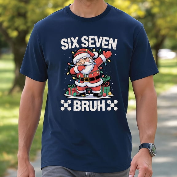 Six Seven Bruh Christmas T-Shirt – Funny Dabbing Santa 6-7 Meme Holiday Graphic Tee