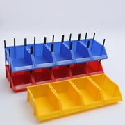 Red 2-Pack Garage Storage Tool Bins - Stackable Plastic Organizer for Hardware Tools & Workshop Parts Storage (13.5 x 7.8 x 5.5 Inch)