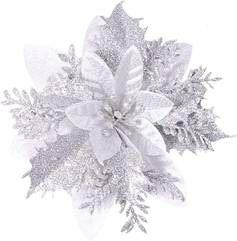 Juego de 8 flores de Navidad con purpurina de 14cm, flores artificiales de  Navidad con bayas y hojas, corona de Navidad para decoración del hogar,  fiesta de boda 