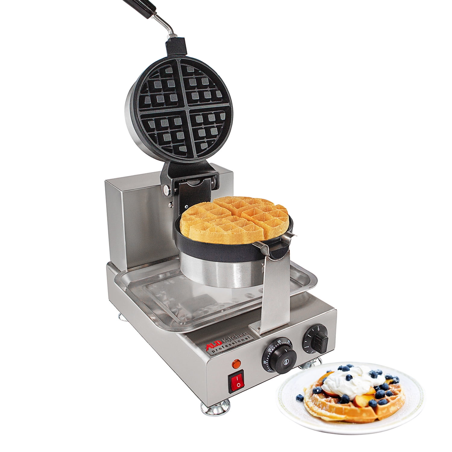 BELGIAN WAFFLE MAKER Rotating Non Stick Cook Round Waffles Breakfast Iron 