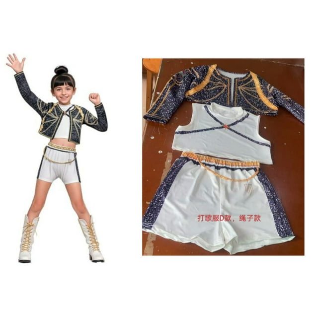 Disfraz de Halloween para cosplay, atuendo de escenario, conjunto para niños, atuendo de actuación de grupo de chicas brujas, conjunto de tres piezas (con cinturón y cuerda), 130 cm