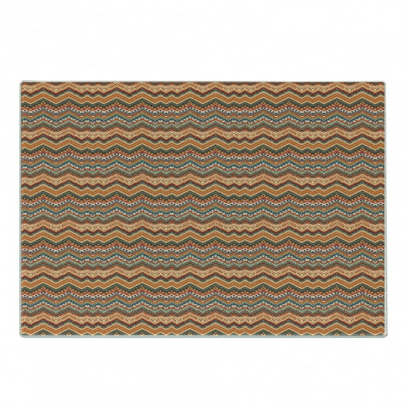 Colorful Cutting Board, Colorful Chevron Zig Zag Lines Historical Mayan Pattern Ethnicity Theme, Decorative Tempered Glass Cutting and Serving Board, Small Size, Multicolor, by Ambesonne
