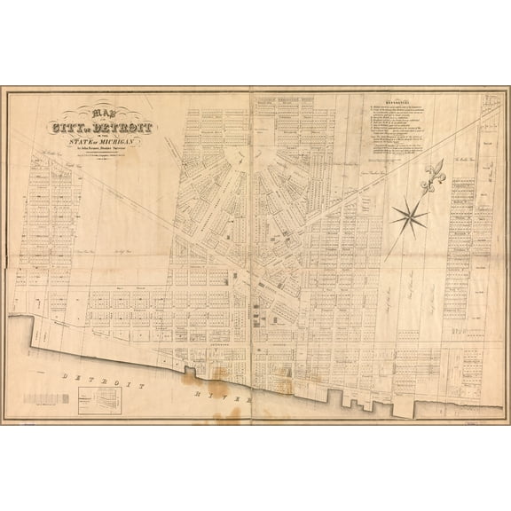 24"x36" Gallery Poster, Map of the city of Detroit Michigan 1835