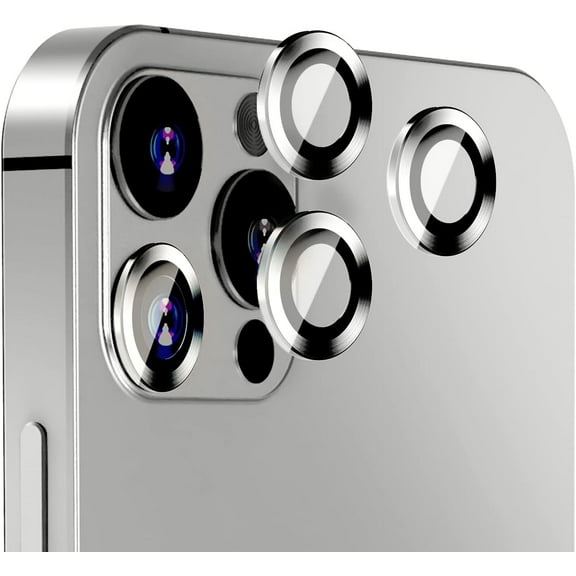 [Silver]Metal Full Cover   Tempered Glass Circle Camera Lens Protector for iPhone 14 Pro/14 Pro Max,HD Camera Lens Screen Cover Case,9H Hardness Anti-Scratch Camera Screen Protective Lens Film