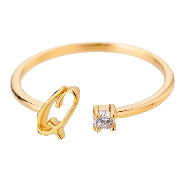 Oro Rhinestone 26 Anillo Inicial Joyería Letra Inicial Anillo Abierto con Rhinestone Anillo para Mujeres
