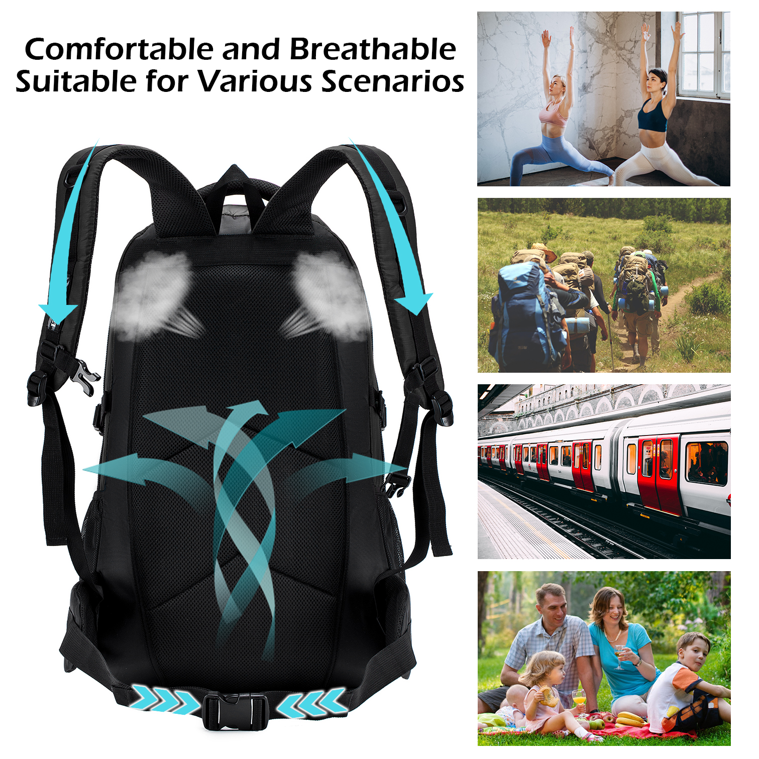 BAGZY Travel Backpack 70L Trekking Backpack Laptop Backpack 15.6 inch Large Cabin Bag Rucksack Cabin Hand Luggage Suitcase Daypack Travel Bag (Black) - image 5 of 6