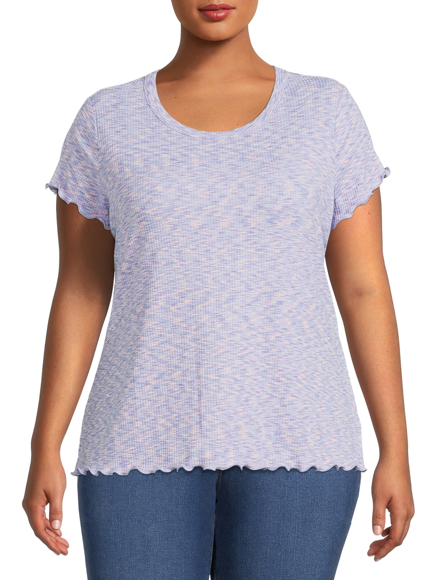 Terra & Sky Women's Plus Size Lettuce Edge Short Sleeve T-Shirt