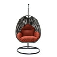thumbnail image 5 of LeisureMod Charcoal Wicker Hanging Egg Chair with Stand and Cushion, Indoor Outdoor Swing for Patio, Bedroom, Garden (Cherry), 5 of 10
