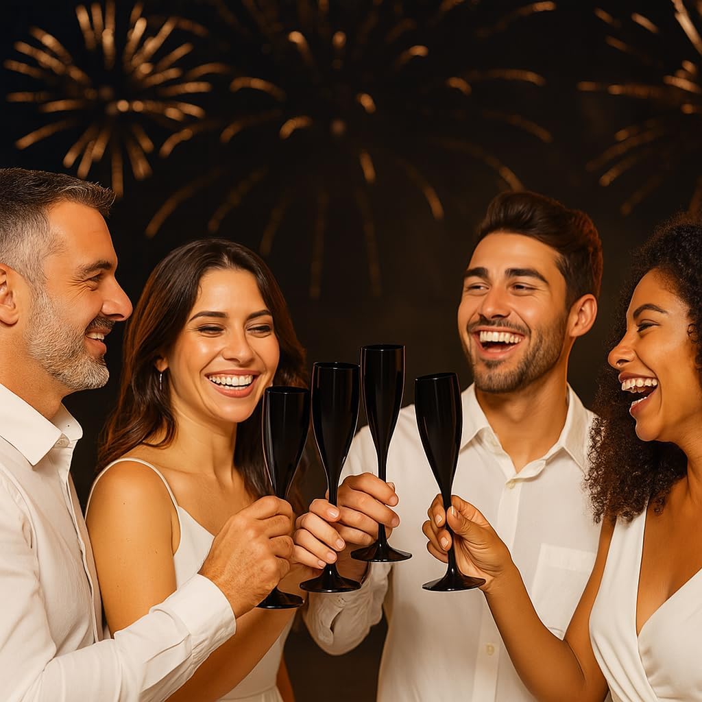 Grupo Mirandinha - 30 Black Acrylic Champagne Flutes, 5.4 fl oz, BPA-Free, Shatterproof & Elegant