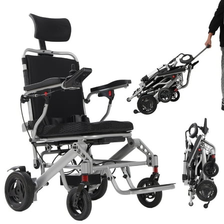 Mujocooker Electric Wheelchairs for Adults, Lightweight Reclining Wheelchair with Telescopic Drawbar