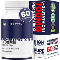 Nutra Wave L-Glutathione 700 mg Capsules, Unflavored, Antioxidant and Detox Support, Skin and Immune Health, Vegan, Non-GMO, 60 Count