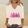 thumbnail image 2 of Fashion Fall Saving LiMoi Women's V Neck 3/4 Sleeve T-Shirt with Christmas Tree Print for Gift Ideas Tees Tshirts Tops Blouse My Items, 2 of 5
