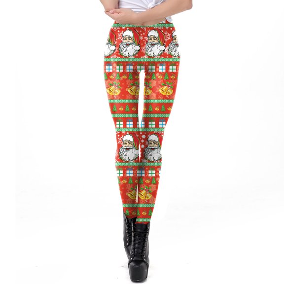 Lolmot Women's Ugly Christmas Leggings Xmas High Waisted Stretchy Holiday Santa Claus Print Workout Ankle Length Yoga Pants Tights Leggings