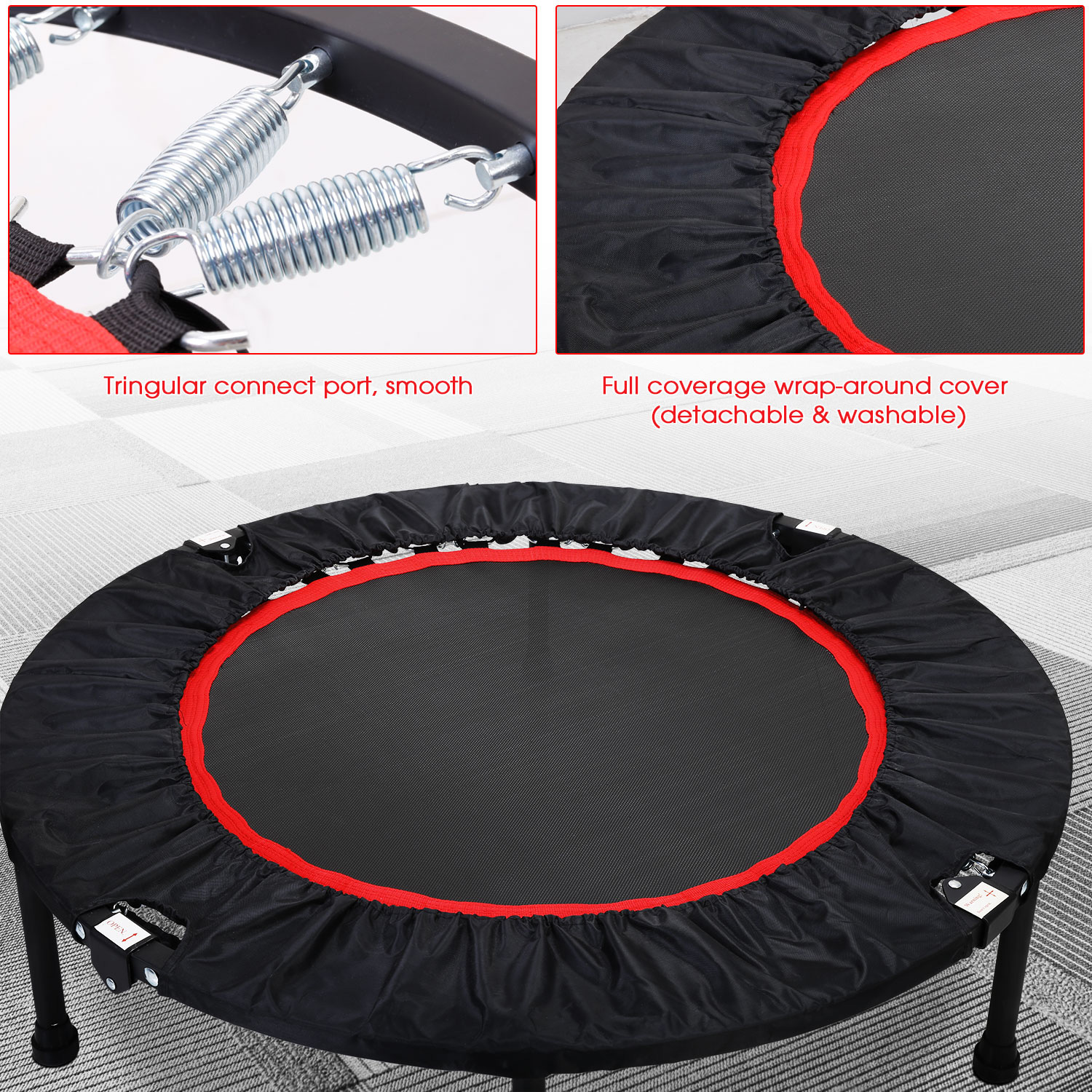 40" Foldable Mini Exercise Trampoline, Indoor Fitness Rebounder Trampoline with Safety Pad, Stable & Quiet Exercise Rebounder for Kids Adults, Max 300lbs