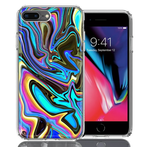 MUNDAZE For Apple iPhone 7/8 Plus Blue Paint Swirl Design Double Layer Phone Case Cover