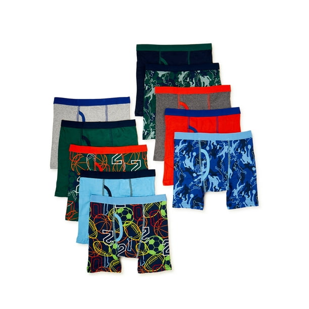 Wonder Nation Boys Underwear, Soft Cotton Boxer Briefs, 10Pack, Sizes