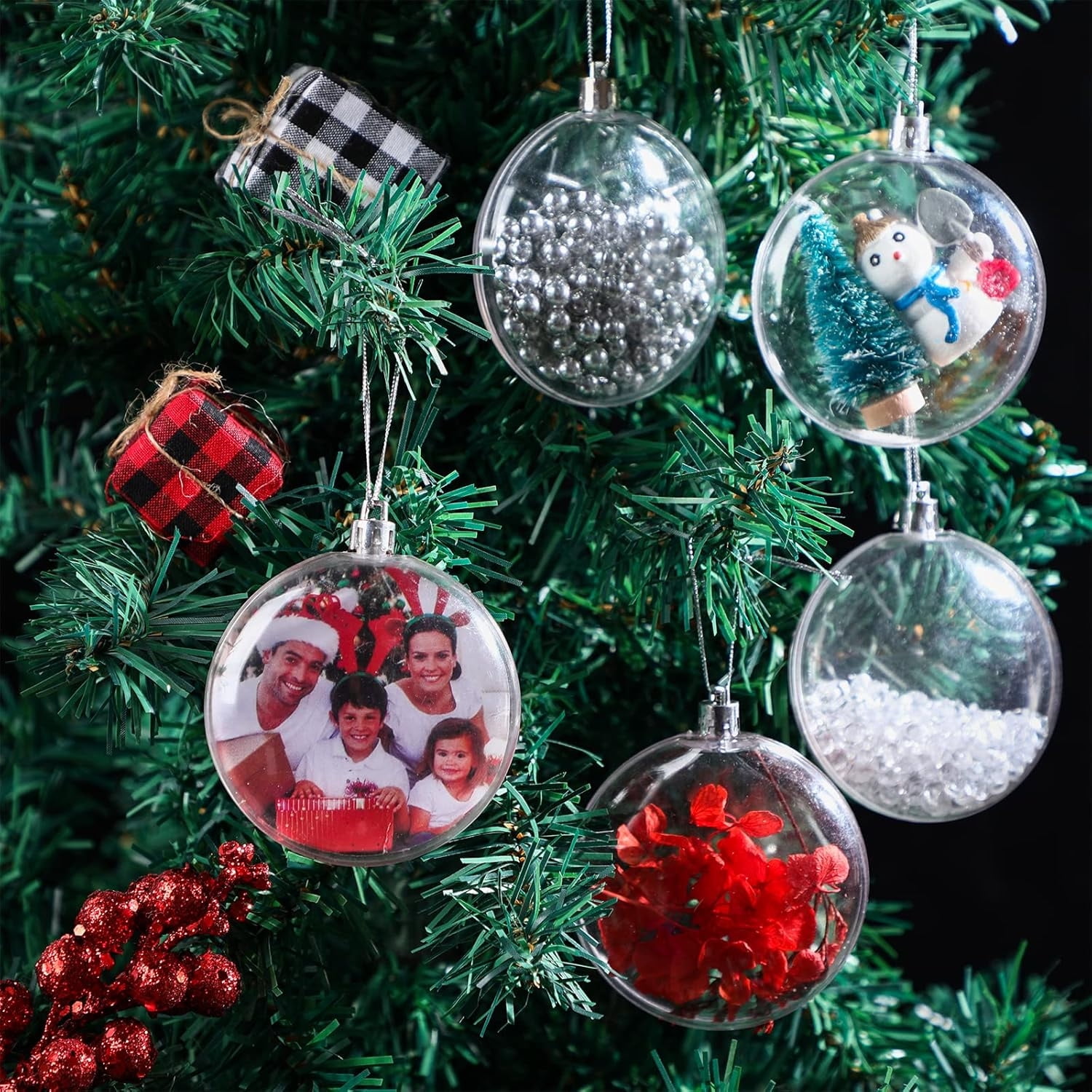 Clear Flat Disc Ornaments,12 Packs Fillable Christmas Ornament Balls,2.36 in Plastic Xmas Tree Decorative Balls,Christmas DIY Balls for Halloween Wedding Party Home Decor
