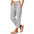 thumbnail image 3 of Women Cotton Linen Pants Casual Drawstring Elastic Waist Pant Loose Wide Leg Button Trousers With Pockets, 3 of 9