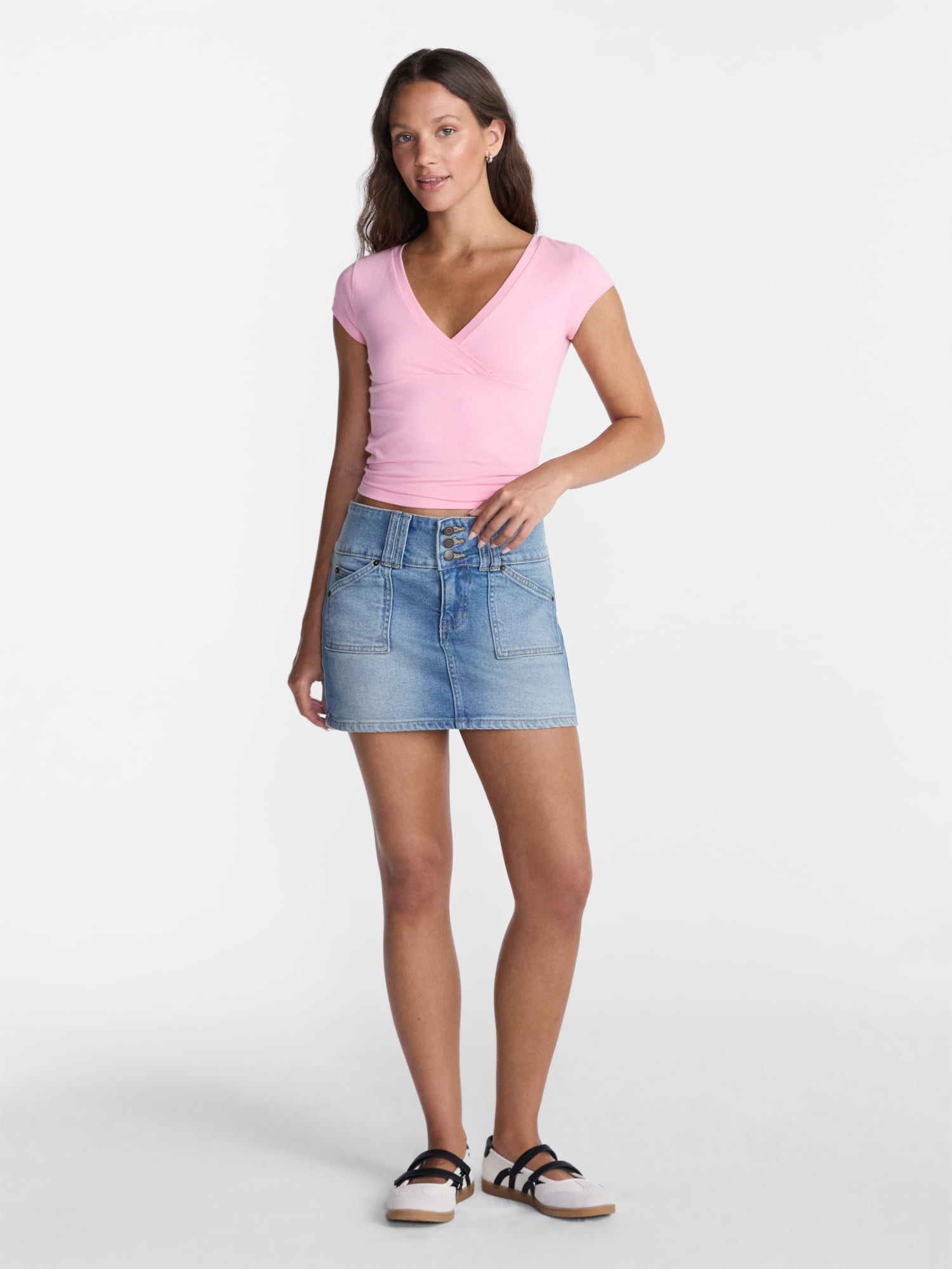 No Boundaries Surplice Top with Cap Sleeves, Women's XXS-XXL