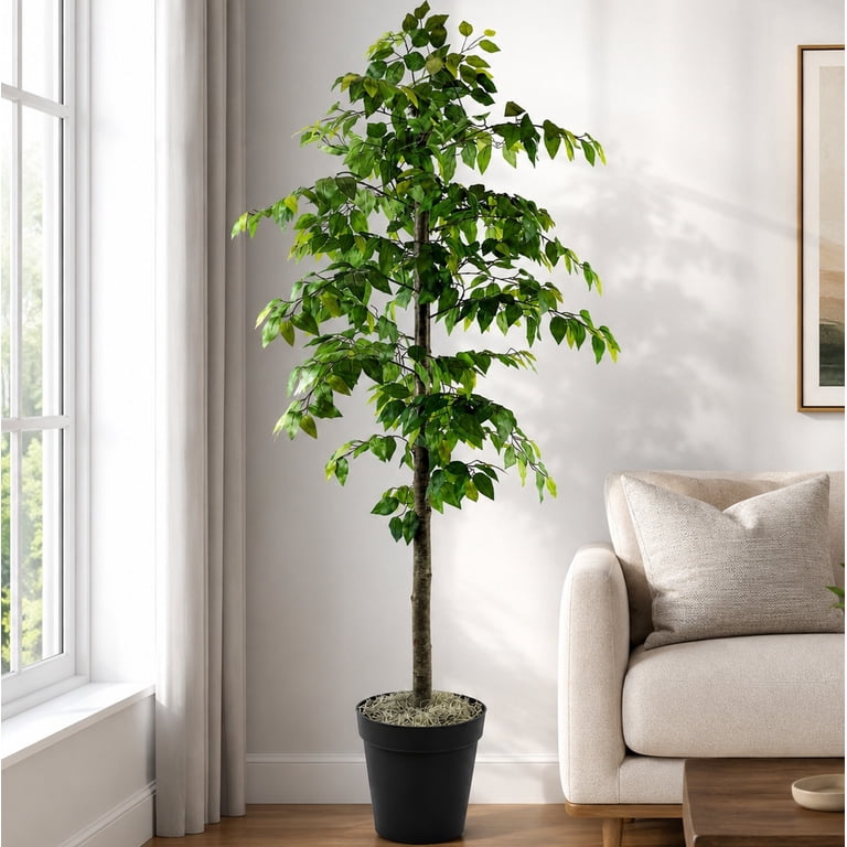 LCG Florals 6-Foot Artificial Ficus Tree with Black Pot photo 3