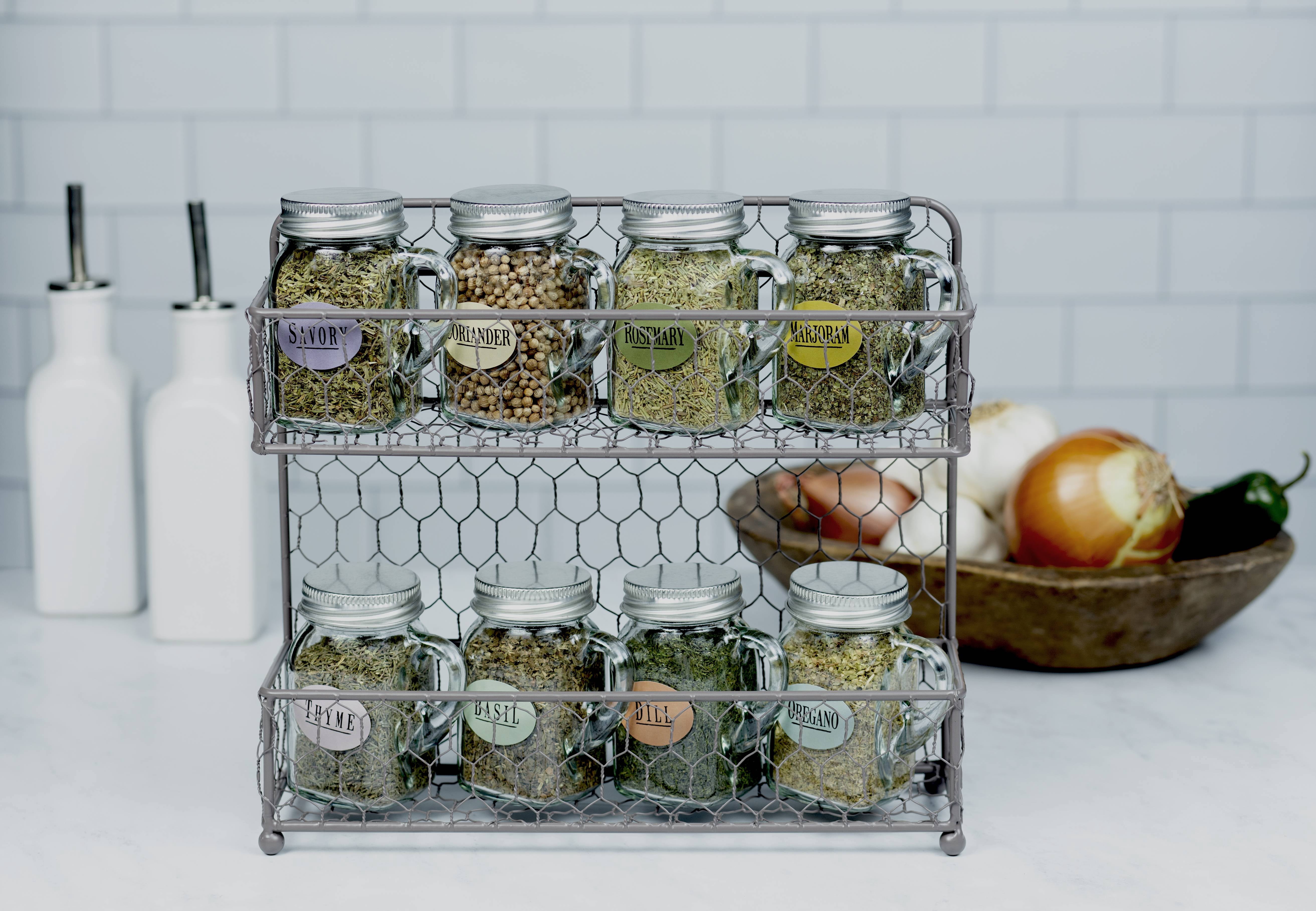Olde Thompson 25-708 Farmhouse 8 Jar Spice Rack