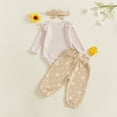 thumbnail image 4 of WRKEKC Girls Summer Outfits Striped Flutter Sleeve Long Sleeve Round Neck Romper Daisy Print Pants Set 0-2 Years, 4 of 8