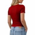 thumbnail image 6 of KIHOUT Women's Ribbed Knit Henley V-Neck Short Sleeve T-Shirt Stretchy Form-Fitting Casual Everyday Top, 6 of 6