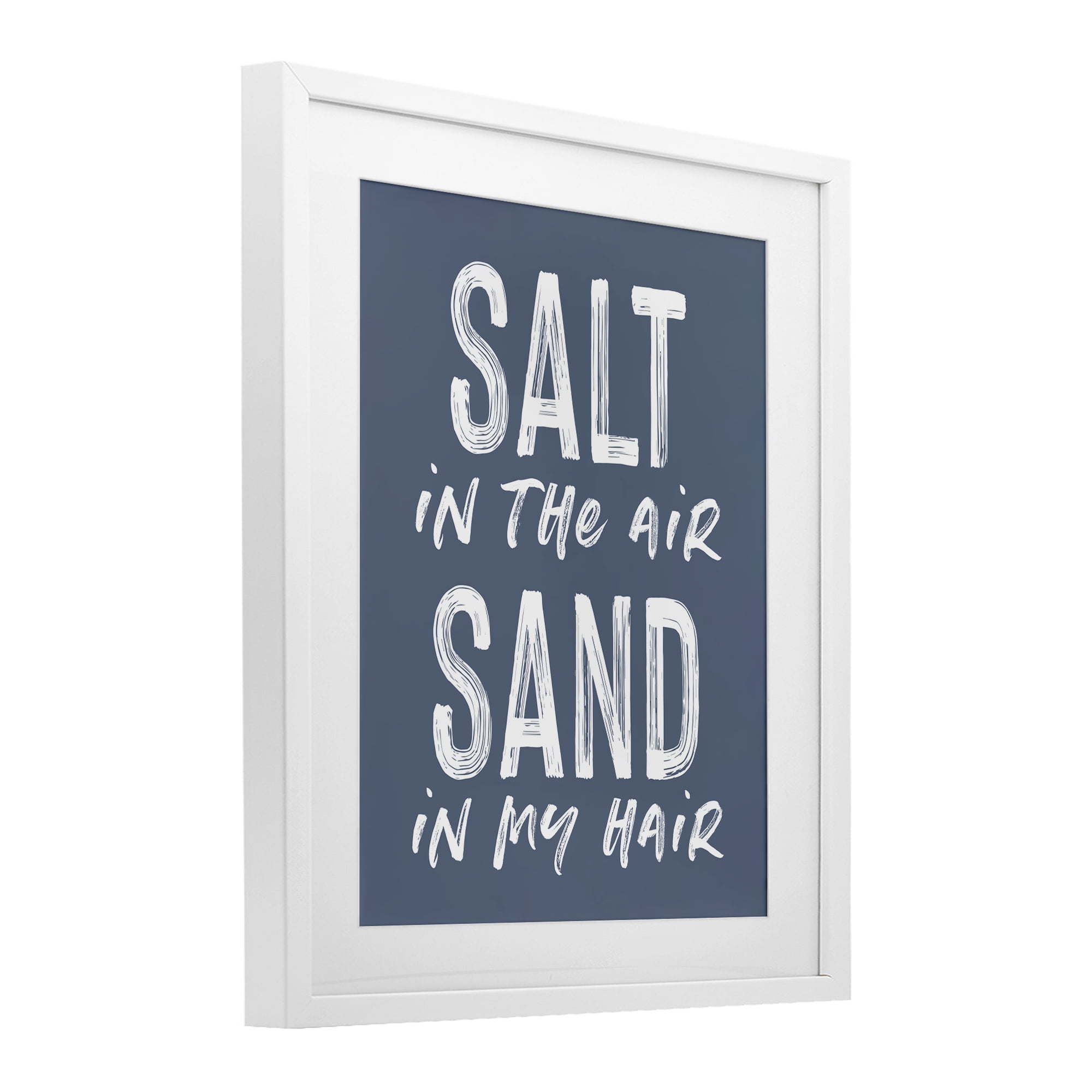 Summer Sentiment Salt Sand In Hair White Framed Print Under Glass, design by Lettered and Lined