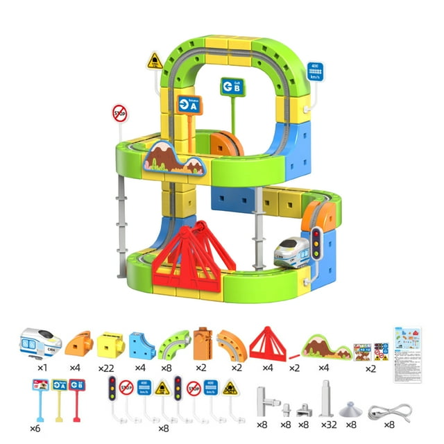 Track Fusion, Trackfusion Train - Ensemble de Train Électrique, Routes de Train 3D avec Cubes de Tige Mix-and-Match, Cube de Piste Magique DIY avec Voiture Rechargeable pour Jeu Interactif et Cadeaux (133 Pcs)