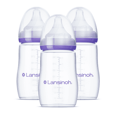 Lansinoh Anti-Colic Baby Bottles for Breastfeeding Babies, 8 fl oz, 3 Medium Flow Nipples