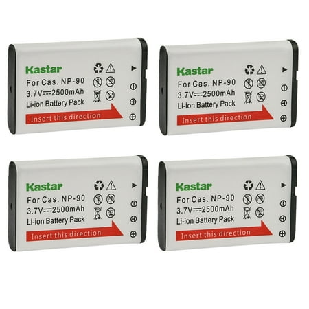 Kastar 4-Pack Battery Replacement for Casio NP-90 NP-90DBA Battery BC-90L Charger Casio Exilim EX-FH100 EX-FH100BK Exilim EX-H10 Exilim EX-H15 Exilim EX-H20 EX-H20G EX-H20GBK EX-H20GSR Cameras