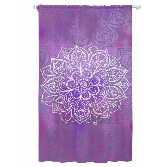 Sheer Curtains 84 Inches Long, Boho Floral Semi Sheer Curtains Light Filtering Window Treatment, Purple Flowers Vintage Bohemian Watercolor Privacy Voile Drapes for Living Room Bedroom 52x84 Inch
