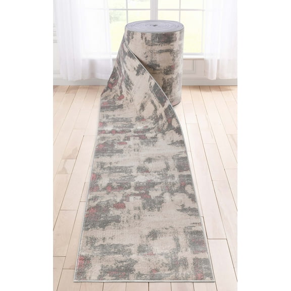 Well Woven Custom Size Runner - Choose Your Length - Caila Grey & Blush Brush Stroke Abstract 27 Inches Wide x 10 Feet Long Runner (27" x 10' Runner) Rug