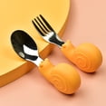 thumbnail image 1 of Tenedor cuchara de entrenamiento para aprender a comer para bebés hipopótamo, mango corto, vajilla de acero inoxidable, tenedor cuchara de silicona para alimentos complementarios para niños, 1 of 6