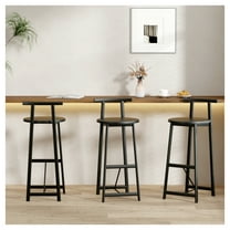 Set of 3 Black Barstools - 27" Counter Height Kitchen Chairs with Footrest - Modern MDF Wood & Metal Bar Stool for Dining Room, Island & Bar