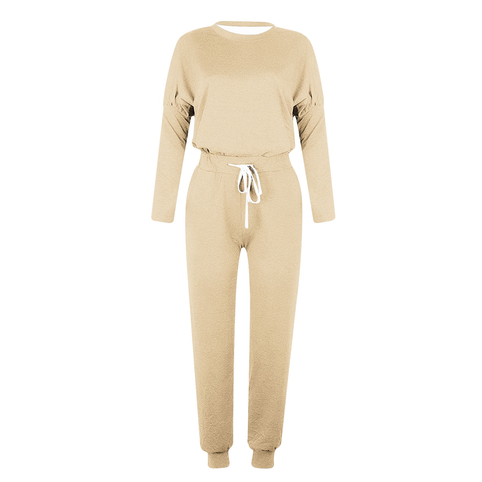 YUGYXL Jogger Sets for Women 2 Piece Lounge Sets Long Sleeve Tops Sweatpant Sweatsuits Set Casual Workout Tracksuits Outfits Khaki L