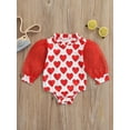 thumbnail image 2 of Kiapeise 0-24M Valentines Days Baby Girls Princess Rompers Heart Printed Mesh Long Puff Sleeve Ruffles Collar Jumpsuits, 2 of 8