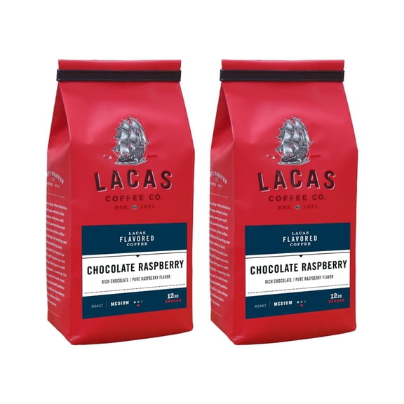 Lacas Chocolate Raspberry Medium Fine Ground Coffee, 12oz (2 bags)