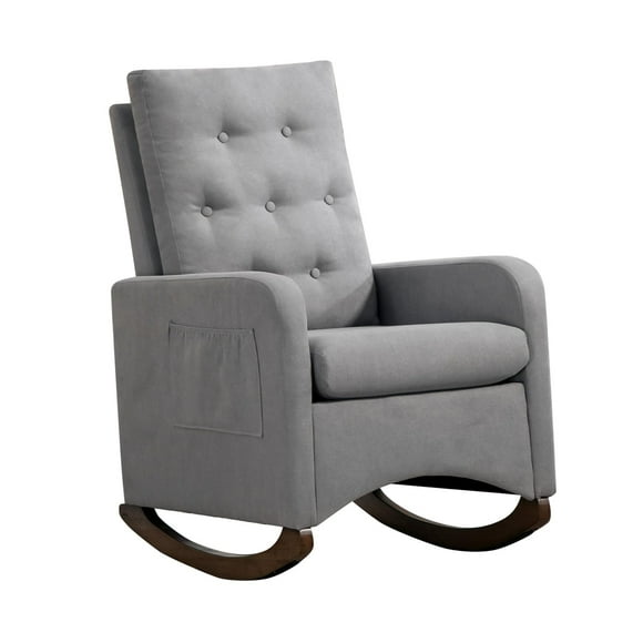 2025 New Modern Upholstered Rocking Chair Nursery with Side Pocket and Wood Legs Accent, Comfy Nursery Glider Nursing Chair Armchair for Living Room, Bedroom