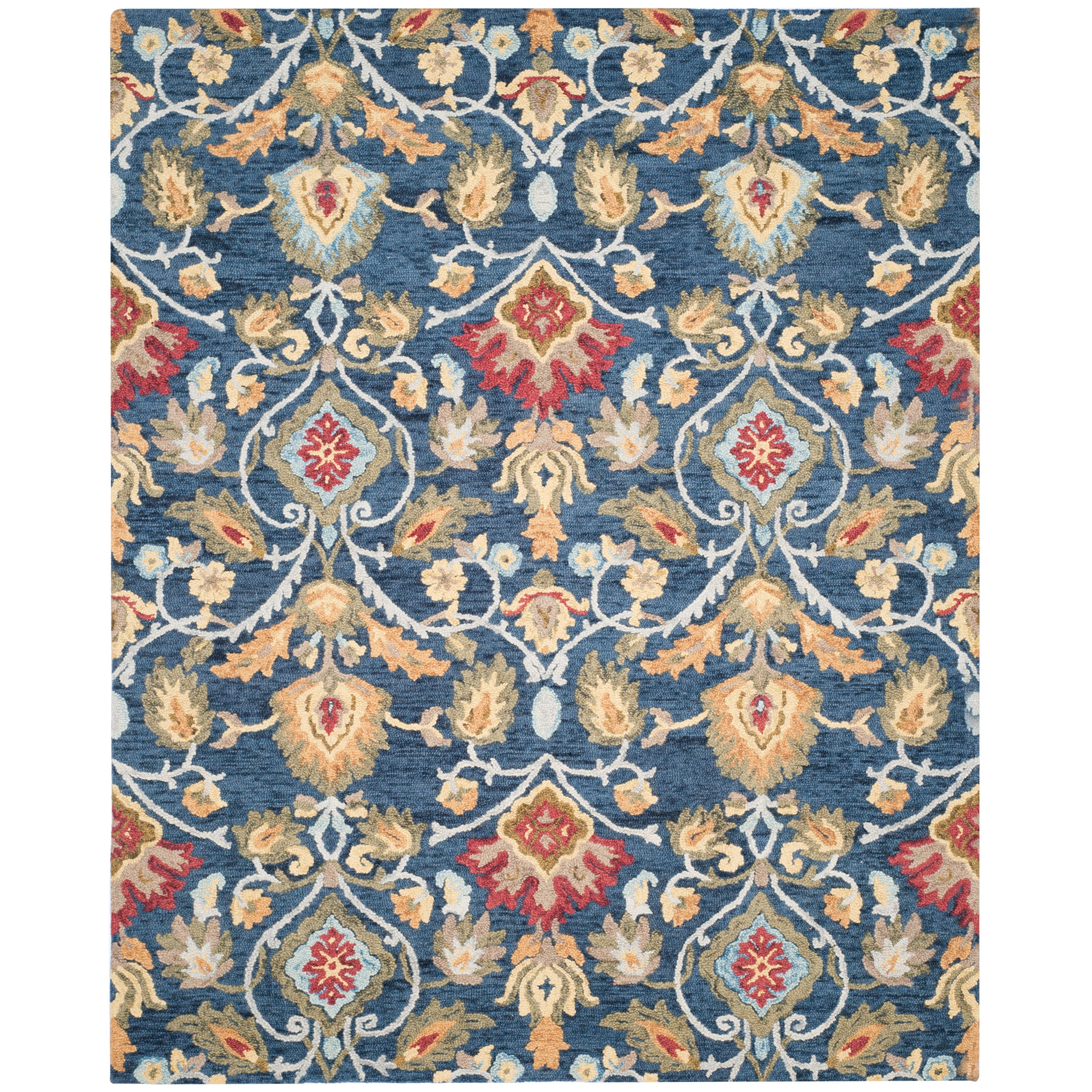 SAFAVIEH Blossom Lennon Floral Wool Area Rug, Navy/Multi, 12' x 18'